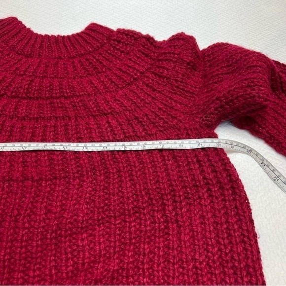 𝅺burgundy Red Fair Isle Chunky Knit Wool Heavyweight Sweater Size L - Picture 9 of 9